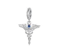 Kerraom Pendentif Ailes d'Ange Caducée，Amulette Médecin Infirmier en Argent 925，Compatible Bracelet et Collier Style Europe，Pendentif Cadeau pour Petite Amie Noël, Saint-Valentin