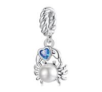 Kerraom Pendentif Crabe Argent 925 avec Perle et Cœur - Bijoux de Mer Charm Bleu Zircon Élégant pour Femme, Cadeau pour Maman, Épouse ou Fille