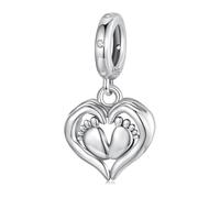 Kerraom Pendentif Cœur et Empreinte de Pied Argent 925 - Charm Coeur pour Maman, Bébé ou Fille, Cadeau de Naissance ou Anniversaire