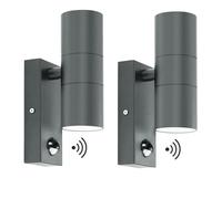 Kerry Lot de 2 appliques murales d'extérieur avec détecteur de mouvement, IP44 gris anthracite en acier inoxydable, appareils alimentés sur secteur, détecteur PIR pour porte d'entrée