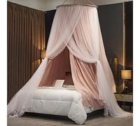 Kertnic Ciel de lit Luxueux pour Filles et Adultes - Auvent de Princesse Double Couche avec Dentelle, moustiquaire en dôme Rond pour Grand lit/très Grand lit (Rose)