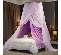 Kertnic Ciel de lit luxueux pour filles et adultes - Auvent de princesse double couche avec dentelle, moustiquaire en dôme rond pour grand lit/très grand lit (violet)