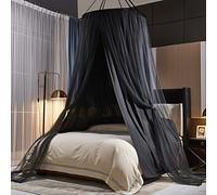 Kertnic Ciel de lit Luxueux pour Filles et Adultes, Grand Rideau de lit élégant Double Couche, Rideau de lit à baldaquin Rond en Dentelle avec dôme de Princesse (Noir)
