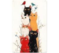 KERUNSM Poster moderne et esthétique en forme de chat coloré - Décoration murale amusante - Six chatons mignons empilés ensemble - Impression d'art pour chambre à coucher, salon, salle de bain, bureau
