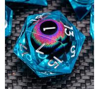 KERWELLSI Cool Liquid Core Eye DND D&D Lot de 7 dés en résine à bords tranchants pour jeux de rôle Donjons et Dragons, dés RPG polyédriques D20 D12 D10 D8 D6 D4