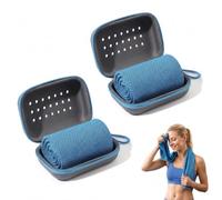 KERYBW Serviette Rafraîchissante Lot de 2 avec Boîte de Rangement EVA | Cooling Towel Microfibre Anti-Odeur, Serviette de Sport Froide pour Yoga, Musculation, Camping, Voyage - Bleu