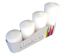 Kerzen Lot de 4 bougies piliers, blanches, pour couronne de l'Avent, différentes tailles, non parfumées