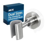 KES C208DF-BS Support de pommeau de douche adhésif en métal avec ouverture double taille pour tuyau de douche standard et surdimensionné, support de baguette de douche réglable, acier brossé