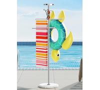 KES OTR200-2 Porte-serviettes d'extérieur en marbre naturel avec base lestée, 1,5 m, en acier inoxydable 18/8, 3 bras réglables avec plateau de rangement, finition brossée