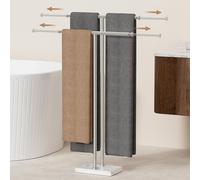 KES Porte-serviettes autoportant réglable 44 % plus large, support de serviettes pour sol de salle de bain avec base en marbre naturel lesté 3 fois d'épaisseur, acier inoxydable 18/8, brossé, BTH250-2