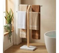 KES Porte-Serviettes sur Pied avec Base en Marbre Naturel Extra Lourde 3X Plus Épaisse, Largeur Réglable en Acier Inoxydable 18/8 & Bois, Brossé, BTH800-2