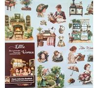 Kesari Lot de 20 feuilles d'autocollants Washi en PET - Figurines littéraires classiques - Thème fille - Pour bricolage bullet journal, album photo, ordinateur et scrapbooking (petites femmes)