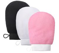 Kese Lot de 3 gants exfoliants exfoliants pour le corps et le hammam pour poils incarnés et enlever les pellicules (noir, gris, rose)