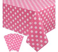 Kesfey Lot de 3 nappes Minnie Mouse à pois roses en plastique imperméable pour fête d'anniversaire, 137 x 274 cm