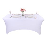 Kesfey Nappe de table blanche en spandex 6FT - Nappes bien ajustées - Nappe rectangulaire extensible lavable sans plis pour mariage banquet fête (183L x 76l x 76H) cm