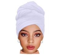 Kesfey Turban élastique respirant et léger pour femme, grand foulard ethnique africain doux pour la plage, les rendez-vous, les mariages, blanc, 180x80