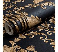 Kesheng Papier peint gaufré de luxe Or Noir Lavable PVC 3D Papier peint mural damassé pour salon chambre (100x53cm)
