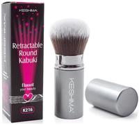 Keshima Pinceau kabuki rétractable rond pour fond de teint liquide, poudre, crème, blush, bronzant, mélange et polissage, poils synthétiques doux, sans cruauté envers les animaux avec housse
