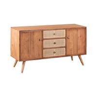 KESIAH - Buffet 2 portes 3 tiroirs en acacia finition teinté teck avec plaquage cannage - Altobuy