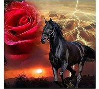 KESIMO Cheval Noir Foudre Rose Rouge Puzzles pour Adultes 1000 Pièces Puzzle en Bois Grands Puzzles Décoratifs Peintures Éducatives Décompresser Jouet DIY Cadeau 50x70CM