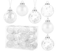 Kesote 24 Pcs Boule de Noel Blanche pour Decoration Noel Sapin, Deco Noel Interieur Boules de Noel Transparente et Blanche