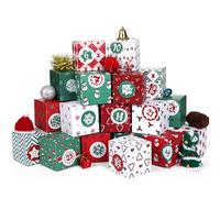 Kesote 24 Pcs Calendrier de l'Avent Vide, Calendrier de l'Avent à Remplir + 24 Autocollants, Compte à Rebours Boite Cadeau Noel pour Bonbons Biscuit, 7 x 7 x 7 cm