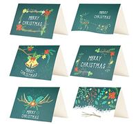 Kesote 24 Pcs Cartes de Noël, Cartes de Vœux Motifs Floraux, 24 Cartes + 24 Autocollants de Noël + 24 Enveloppes, Vert