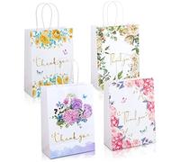 Kesote 24 Pcs Sac Cadeau à Fleurs, Thank You Sachet en Papier avec Poignées, Pochette Cadeau Kraft Petit Format pour Invites Mariage Anniversaire Baptême Fête en 4 Motifs Fleuris 22 x 16 x 8 cm…