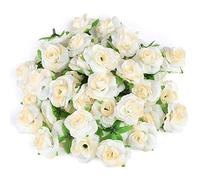 Kesote 50 Pcs Fleurs Artificielles Deco Tête de Rose 4cm, Fausse Fleur Artificielles Roses pour Décoration de Fête Mariage Album Maison - Blanches Crème