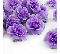 Kesote 50 Pcs Fleurs Artificielles Deco Tête de Rose 4cm, Fausse Fleur Artificielles Roses pour Décoration de Fête Mariage Album Maison - Violet