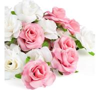 Kesote 50 Pcs Fleurs Artificielles Deco Tête de Rose 4cm, Fausse Fleur Artificielles Roses pour Décoration de Fête Mariage Album Maison - Rose et Blanc