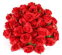 Kesote 50 Pcs Fleurs Artificielles Deco Tête de Rose 4cm, Fausse Fleur Artificielles Roses pour Décoration de Fête Mariage Album Maison - Rouge