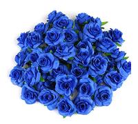 Kesote 50 Pcs Fleurs Artificielles Deco Tête de Rose 4cm, Fausse Fleur Artificielles Roses pour Décoration de Fête Mariage Album Maison - Bleu Royal