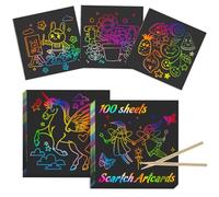 Kesote Carte a Gratter Enfant 100 Feuilles Dessin Gratters Papier Arc-en-Ciel Bricolage Enfant Cahier Dessin avec 2 Stylets en Bois Scratch Art pour Écriture, Jeux, Dessins 8 * 8cm