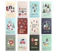 Kesote Carte Noël, 24 Carte de Noël avec Enveloppe en Français, Carte de Joyeux Noel, Cartes de Voeux Noël, 12 Motifs, 2 Feuilles par Motif, 24 au Total