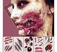 Kesote Tatouage Halloween pour Visage, 16 Feuilles Fausse Cicatrice Halloween, Fausse Blessure Plaie Halloween pour Cosplay Maquillage Halloween