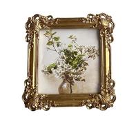 KESOTO Cadre Photo Vintage Orné Mural et de Table Au Charme Ancien avec Motif Floral Sculpté à La Main Adapté pour Une Galerie Personnelle et Un Studio, or