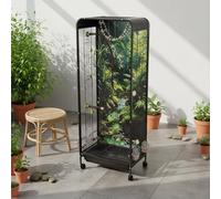 KESOTO Cage pour Oiseaux Grande Volière Aviary Habitat Paroissien Maison Transparent Construction en Métal avec Parois Pet et Fond Décor Forêt Adaptée aux, Blanc, Basique