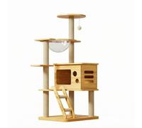 KESOTO Griffoir Tour Maison Chat Plateforme Perchoir avec Acrylique et Accès Entre Niveaux Base Stable et Perchoirs Bois Adapté, Bois Clair, Style to 3