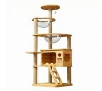 KESOTO Griffoir Tour Maison Chat Plateforme Perchoir avec Acrylique et Accès Entre Niveaux Base Stable et Perchoirs Bois Adapté, Bois Clair, Style to 4