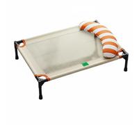 KESOTO Lit Surélevé pour Chien e Repos 'Extérieur Ventilé Tout Autour Tissu Oxford Robuste Housse Oreiller Doux Ergonomique, Beige avec Oreiller Rayé Orange, Moyenne 65 45 18cm