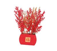 KESOTO Nouvel An Fleur Boîte Seau Plante Artificielle Fruits Rouges Feuilles Dorées Centre Printemps Festival Papier Mousse Fil Fer Adaptée pour Maison Burea, Red L