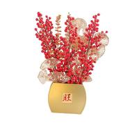 KESOTO Nouvel An Fleur Boîte Seau Plante Artificielle Fruits Rouges Feuilles Dorées Centre Printemps Festival Papier Mousse Fil Fer Adaptée pour Maison Burea, Gold S