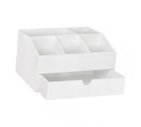 KESOTO Organisateur de Café Bar avec Compartiments Tiroir Distributeur à Sachets de Thé Support Tasses En Bois pour Comptoir Cuisine Bureau Adapté à La Décor, Blanc