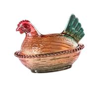 KESOTO Plat En Verre En Forme de Poule sur Son Nid, Bonbonnière En Verre sur Pied, Boîte à Bonbons En Forme de Poule, Bocal de Rangement pour Collations avec, Tête Rouge