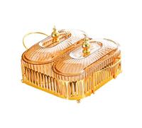 KESOTO Plateau à Fruits Secs, Assiette de Service, Bol à Apéritif, Séparateur, Plateau à Fruits En Polypropylène et Métal Robustes avec Couvercle Amovible, F, Ambre, 2 Grille