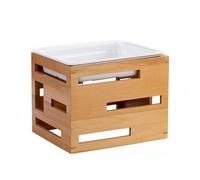 KESOTO Plateau de Présentation Commerciale Présentoir Plateau Support Étagère Bois Combinaison Hêtre et Mélamine Look Propre, Grand, Cadre en Bois 1/2 avec Plateau en Porcelaine Imitation