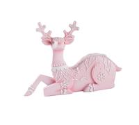 KESOTO Statue de Renne de Noël Décoration Sculpture Ornement Résine Pièce de Collection Objet D'Art Adapté pour Salon Bureau Chambre Bibliothèque Étagère, Rose Assis