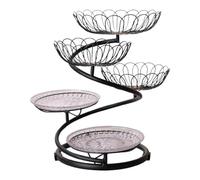 KESOTO Support de Fruits à Cinq Niveaux, Organisateur de Comptoir, Rangement pour événements, Noir, Panier et Plateau