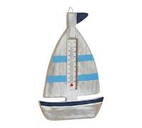 KESOTO Thermomètre Mural Bois Naturel Mesure de Température Murale Création Nautique Sculpture Décorative Adaptée pour Véranda Cabane Jardin Salle de Classe, Navire 26.5 X 17 Cm
